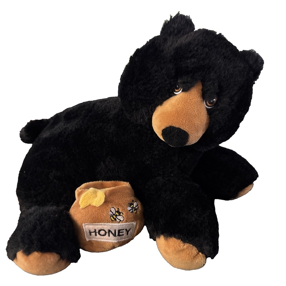 Rare Wishpet black bear with honey pot plushie 2022 8'' Tall/10'' Long